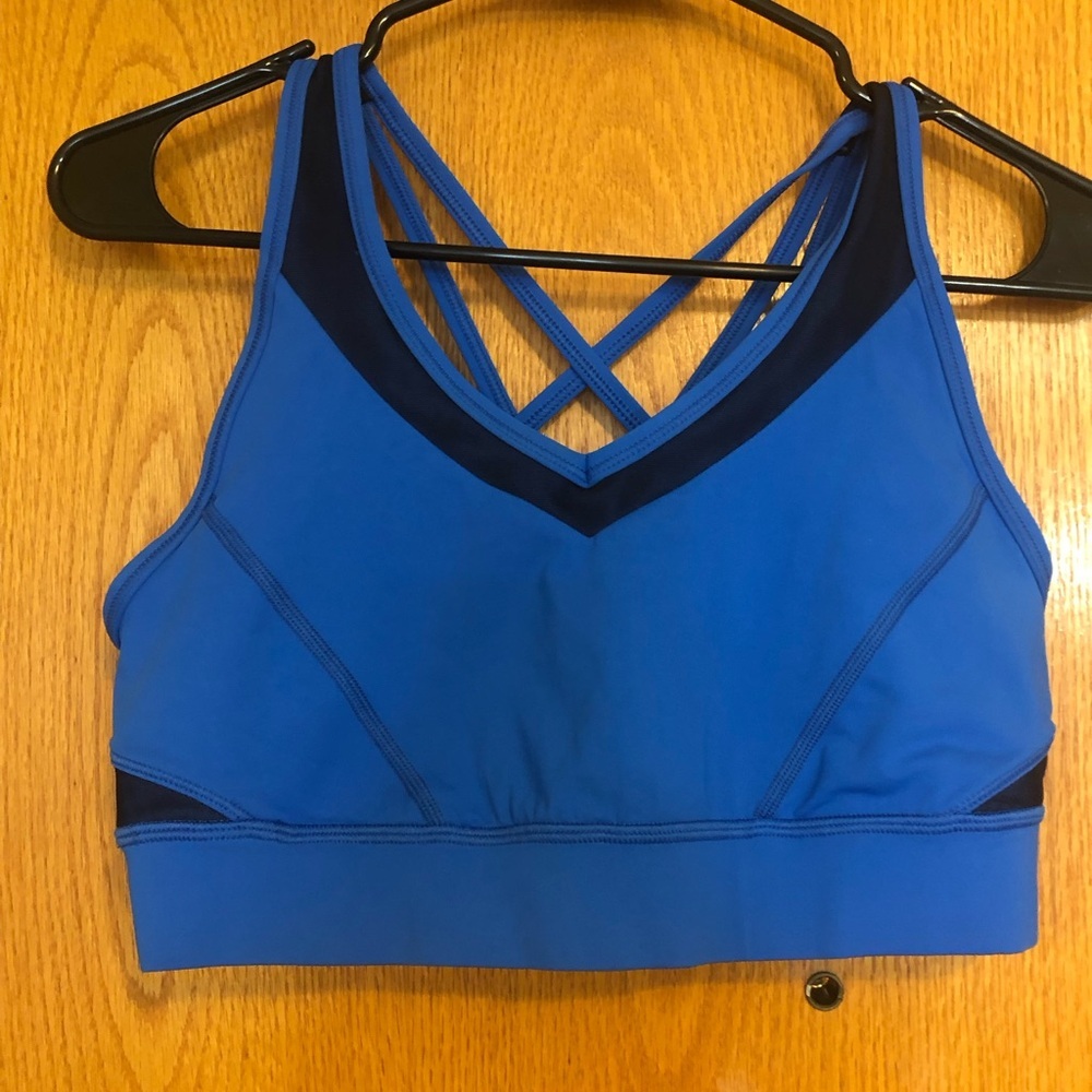 Lululemon Criss Cross Back Yoga Sports Bra with Mesh Panels Blue Navy Blue Sz 10 - Picture 7 of 8